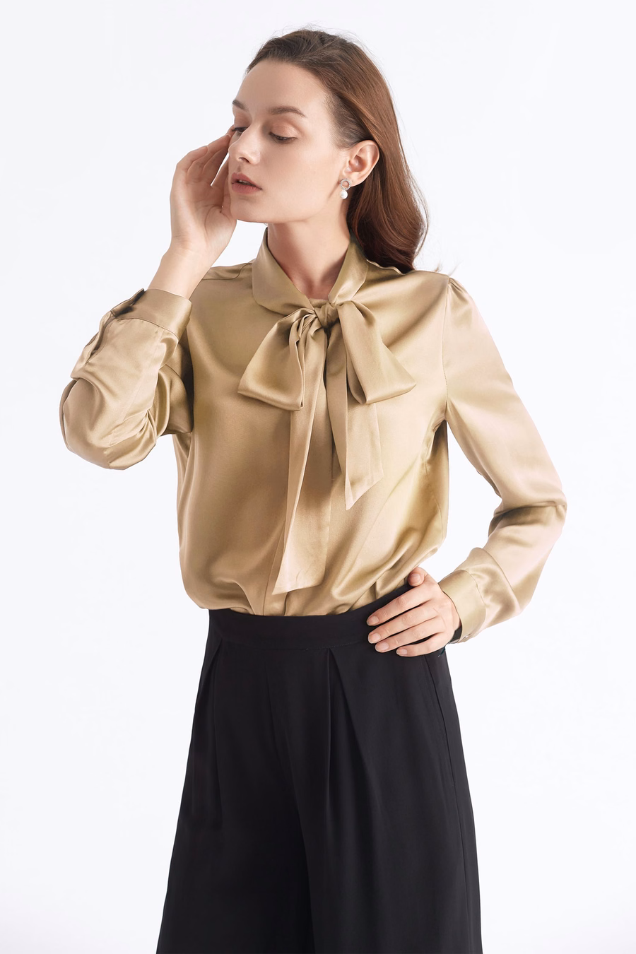 Vrouwen vlinderdas kraag zijde blouse