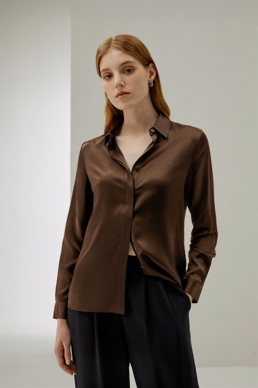 Basis Verborgen Knoplijst Zijde Shirt
