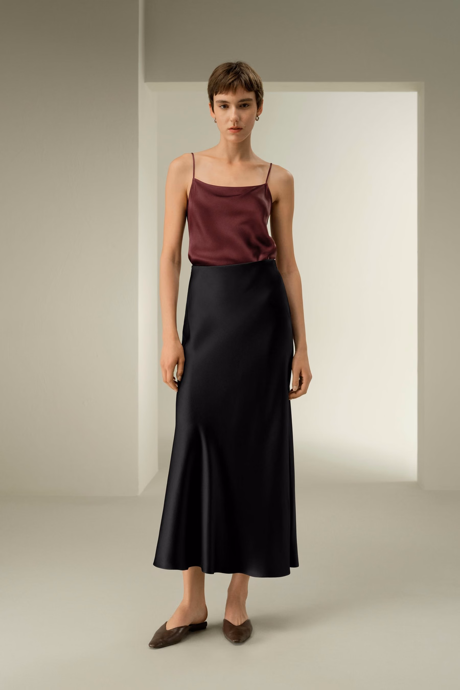 Dubbelzijdige Zijde Charmeuse Maxi Rok