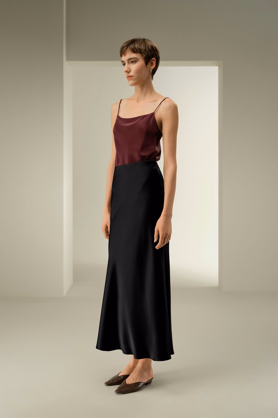 Dubbelzijdige Zijde Charmeuse Maxi Rok