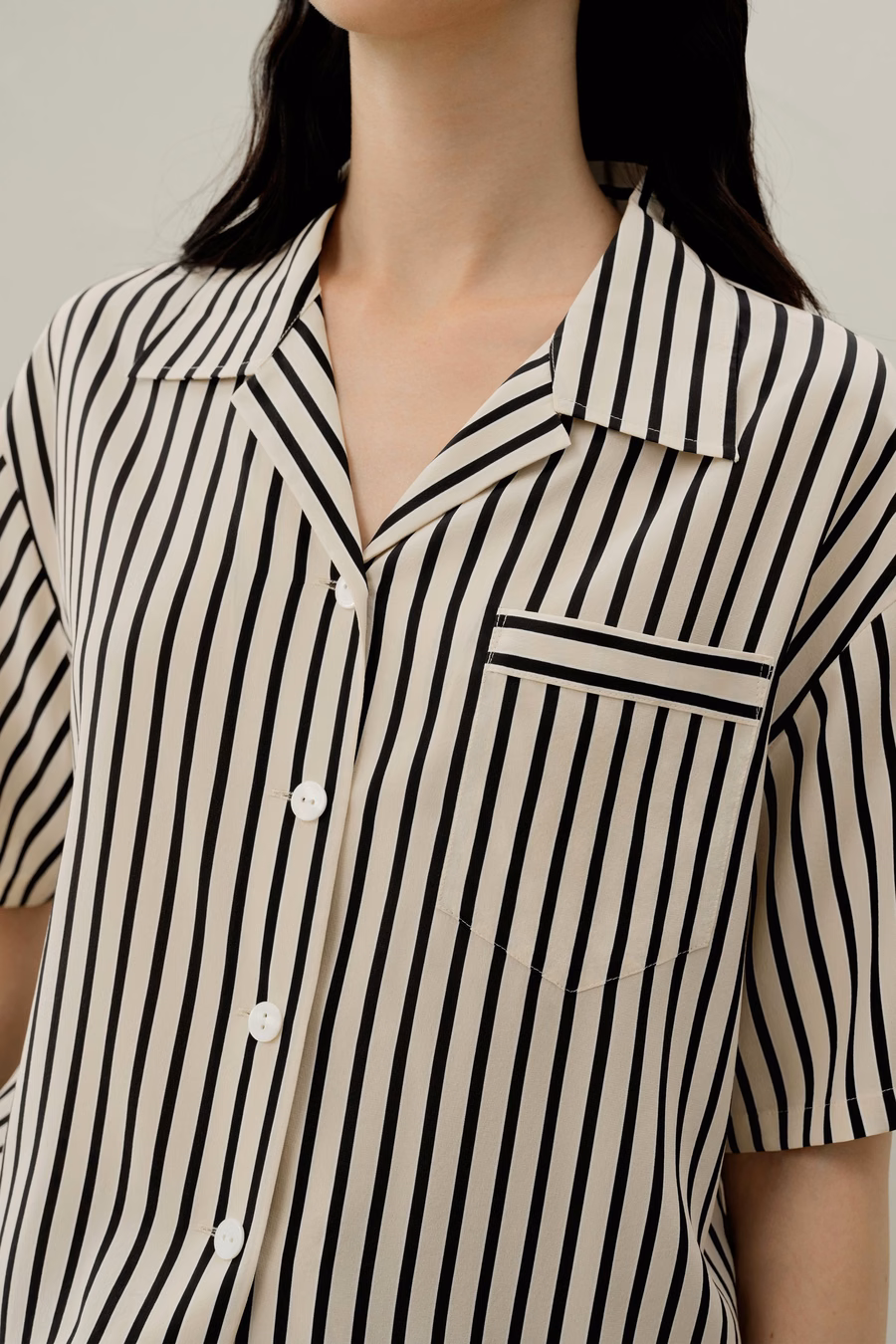 Gestreepte Zijde Cubaanse Kraag Shirt