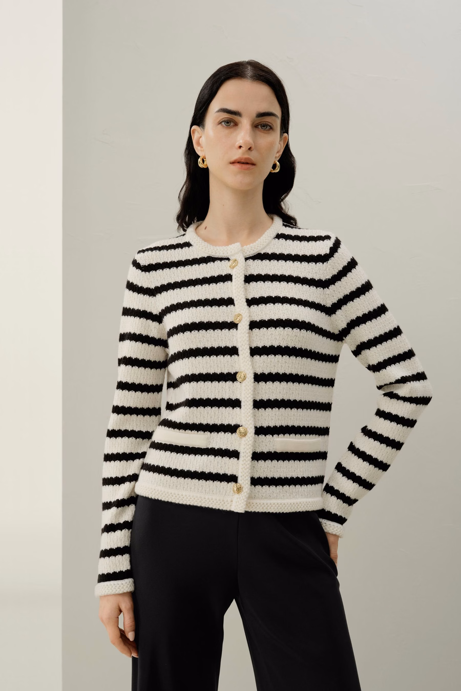 Gestreepte Gehaakte Wol Cardigan