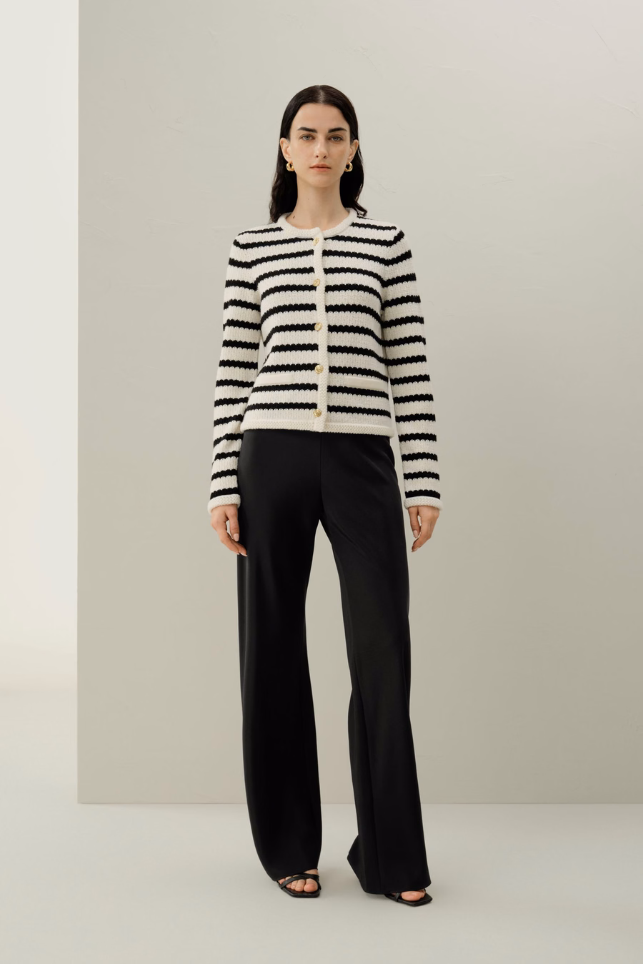 Gestreepte Gehaakte Wol Cardigan