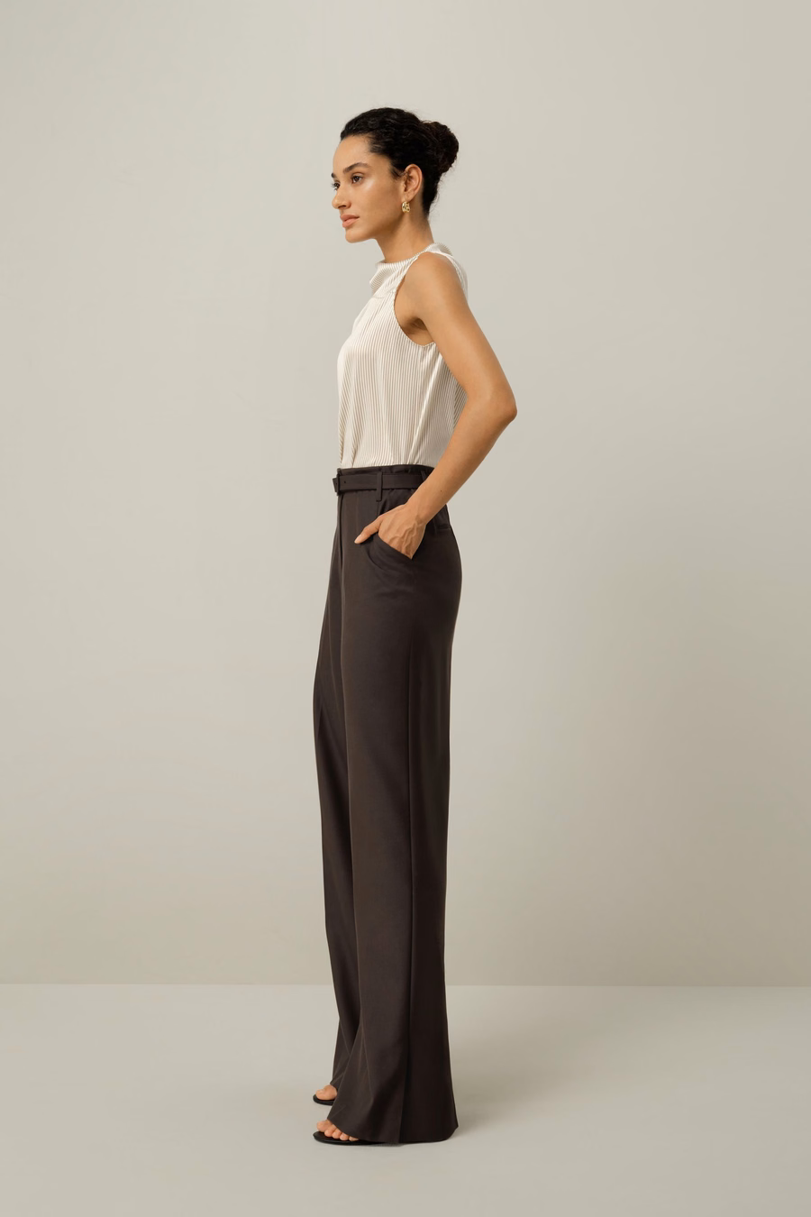 Zijdewol Hoge Taille Broek met Brede Pijpen