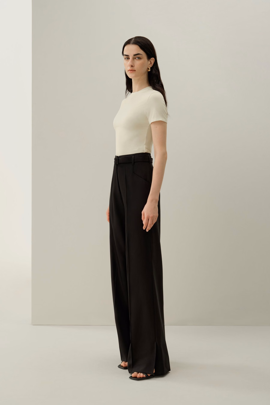 Zijdewol Hoge Taille Broek met Brede Pijpen