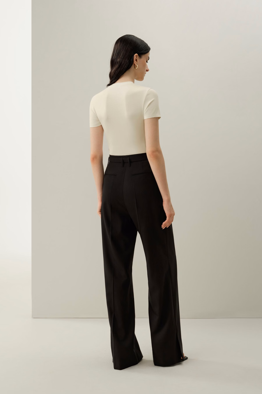 Zijdewol Hoge Taille Broek met Brede Pijpen