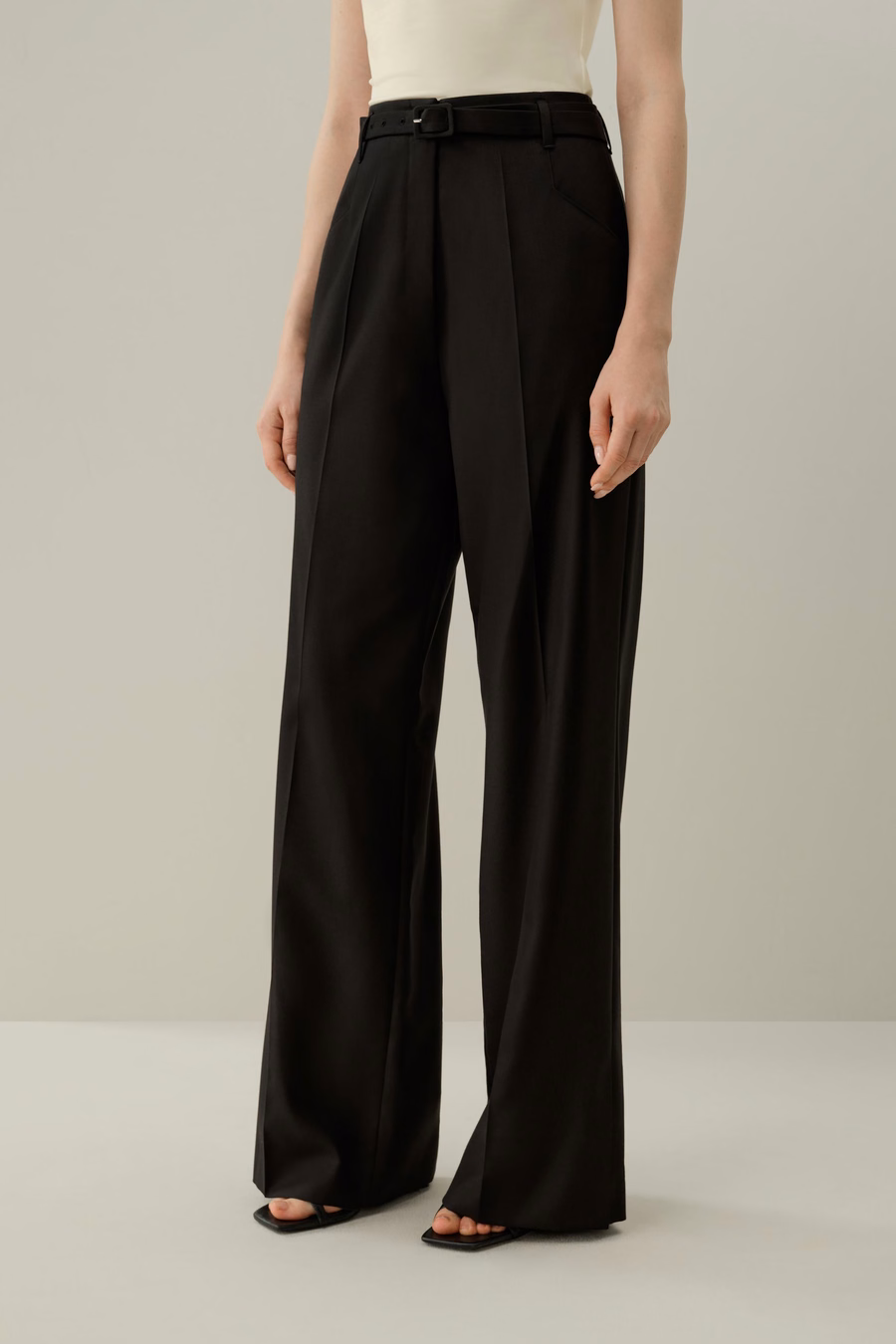 Zijdewol Hoge Taille Broek met Brede Pijpen