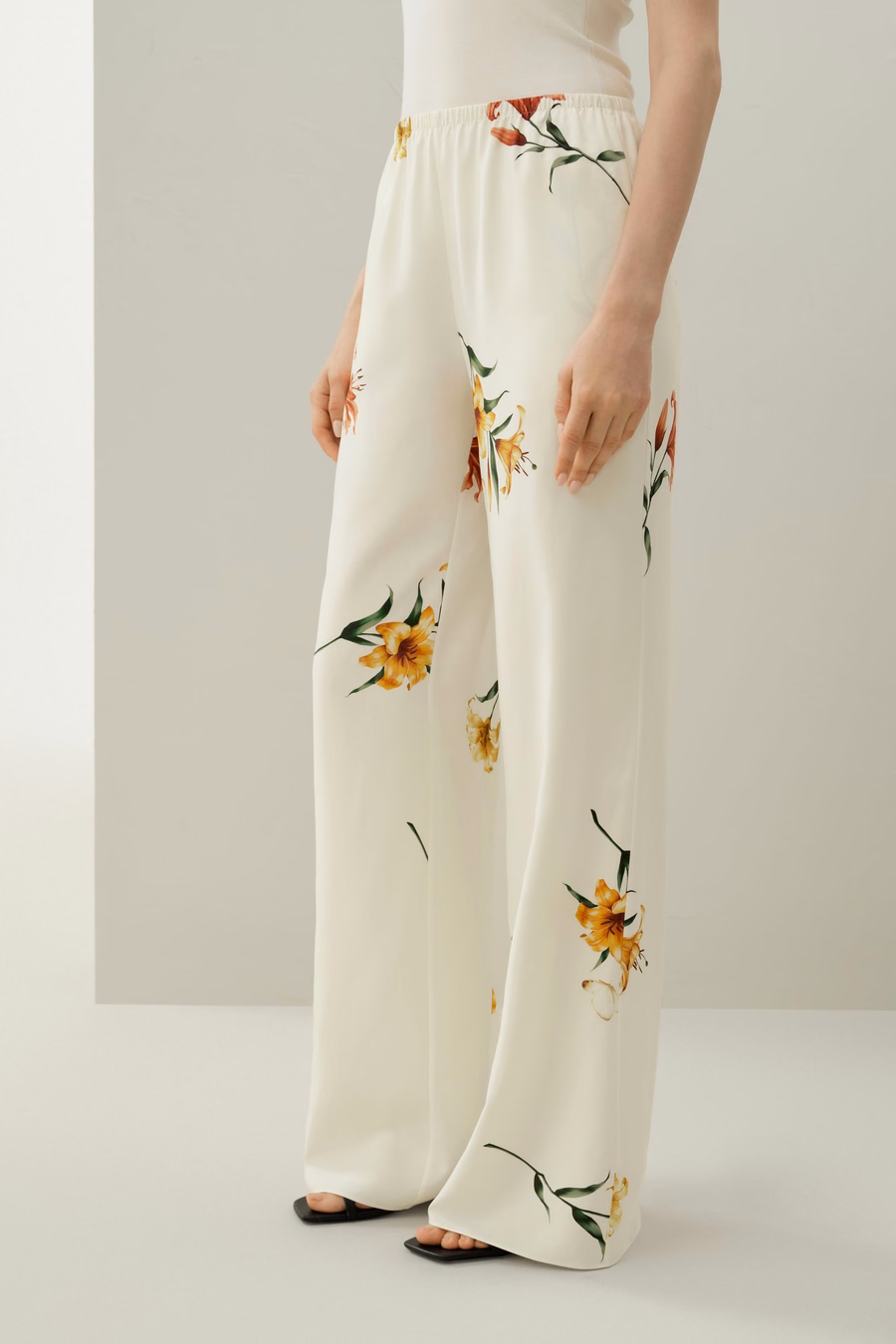 Lily print zijde pull-on broek