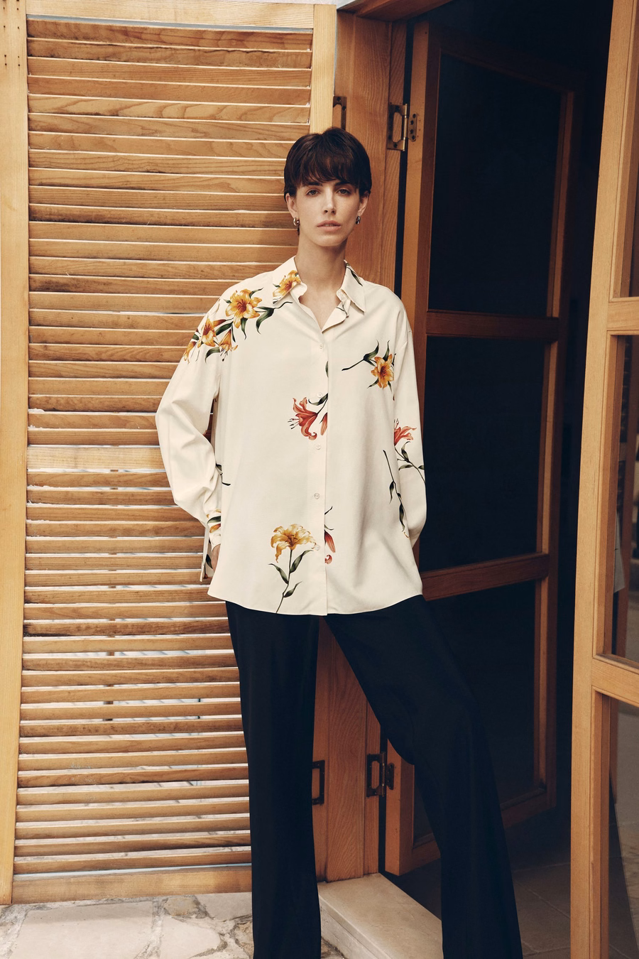 Lily print zijde oversize shirt
