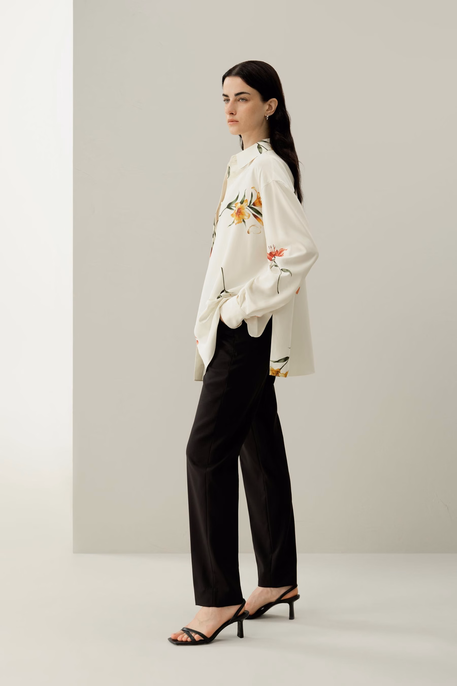 Lily print zijde oversize shirt
