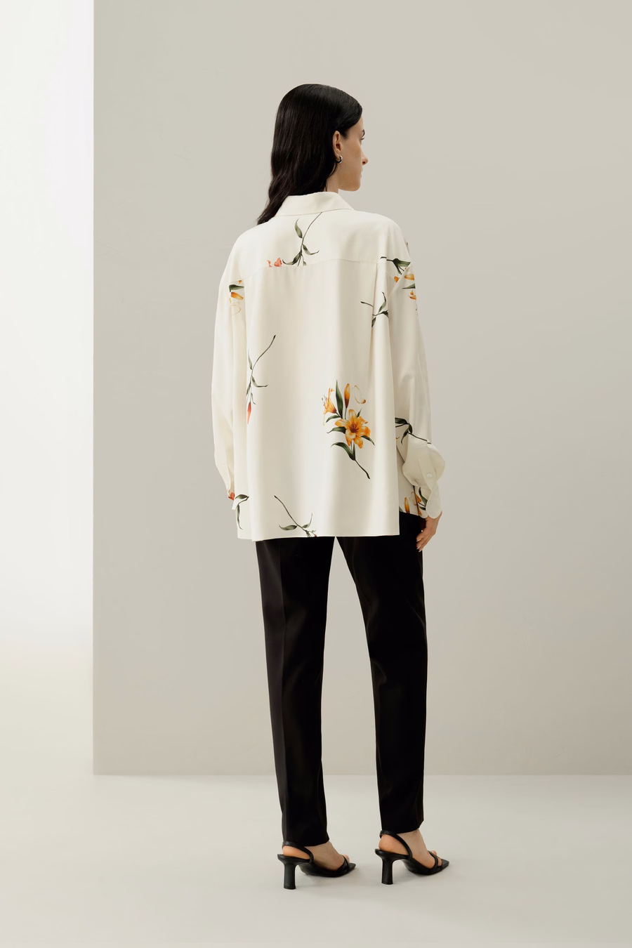 Lily print zijde oversize shirt