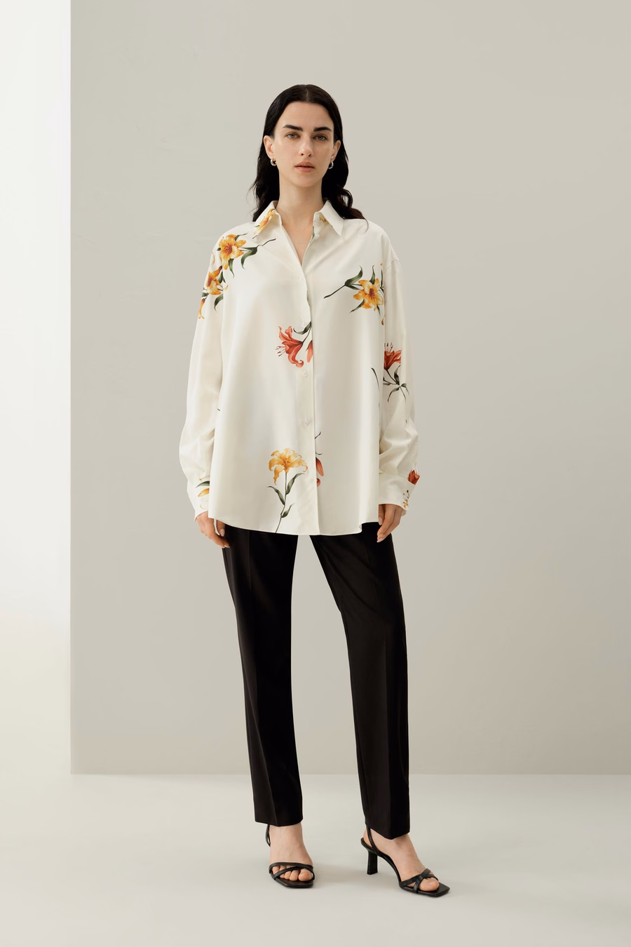 Lily print zijde oversize shirt