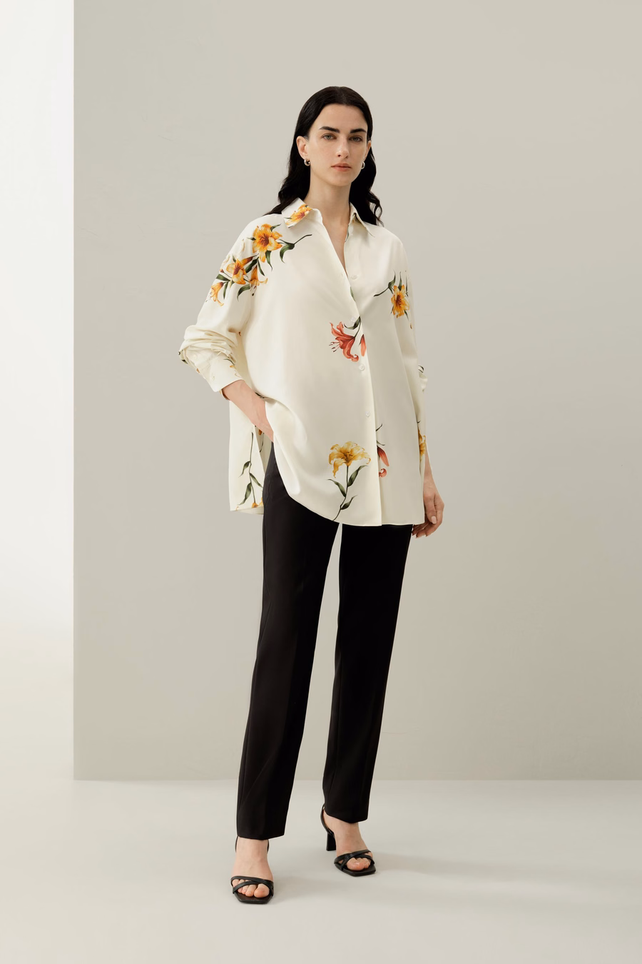 Lily print zijde oversize shirt