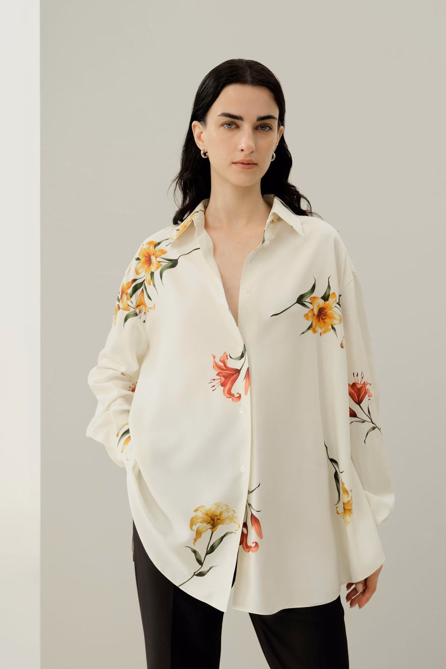 Lily print zijde oversize shirt