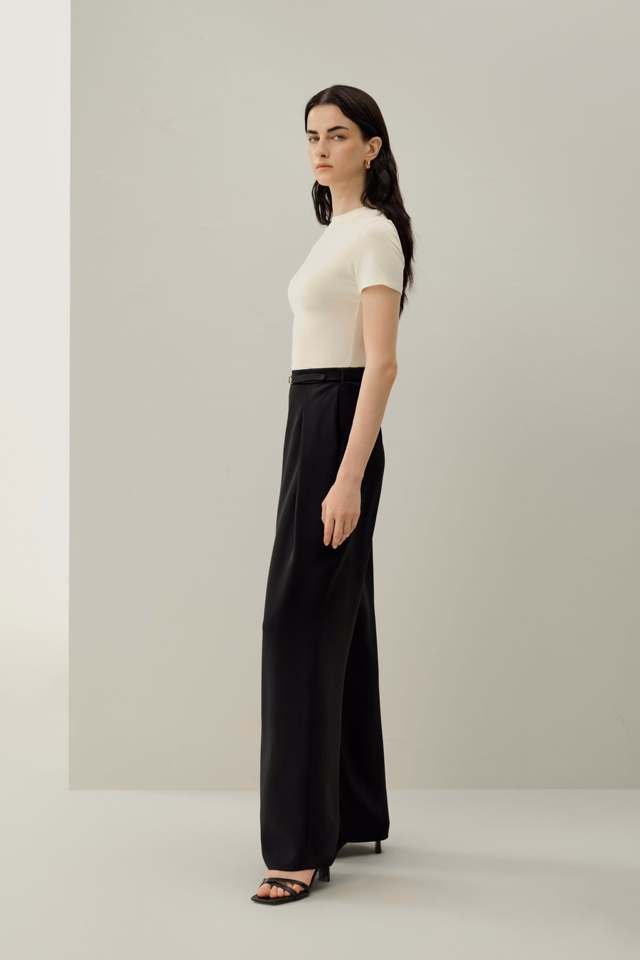Stretch Zware Zijde Crêpe Brede-Pijpen Broek