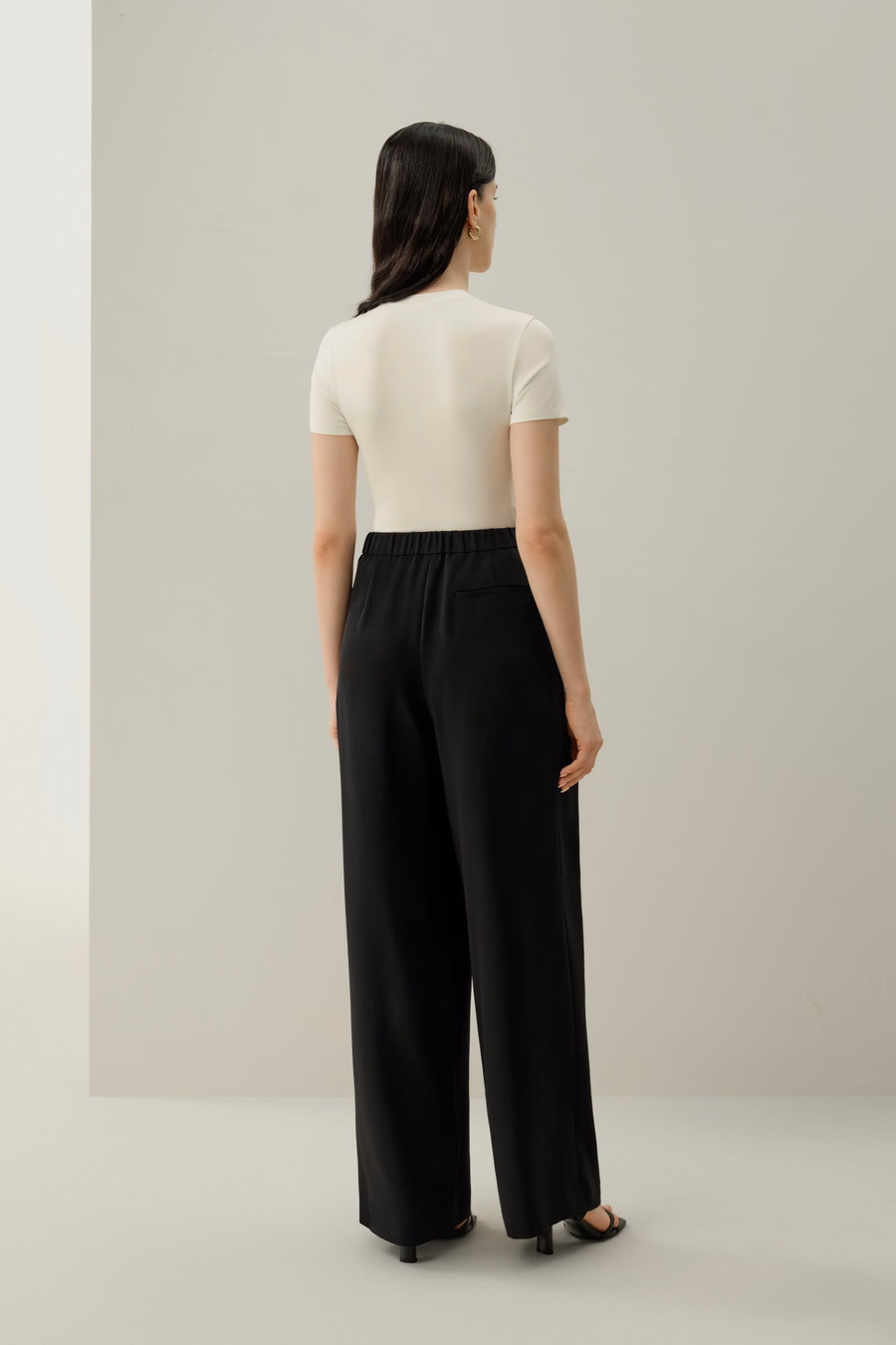 Stretch Zware Zijde Crêpe Brede-Pijpen Broek
