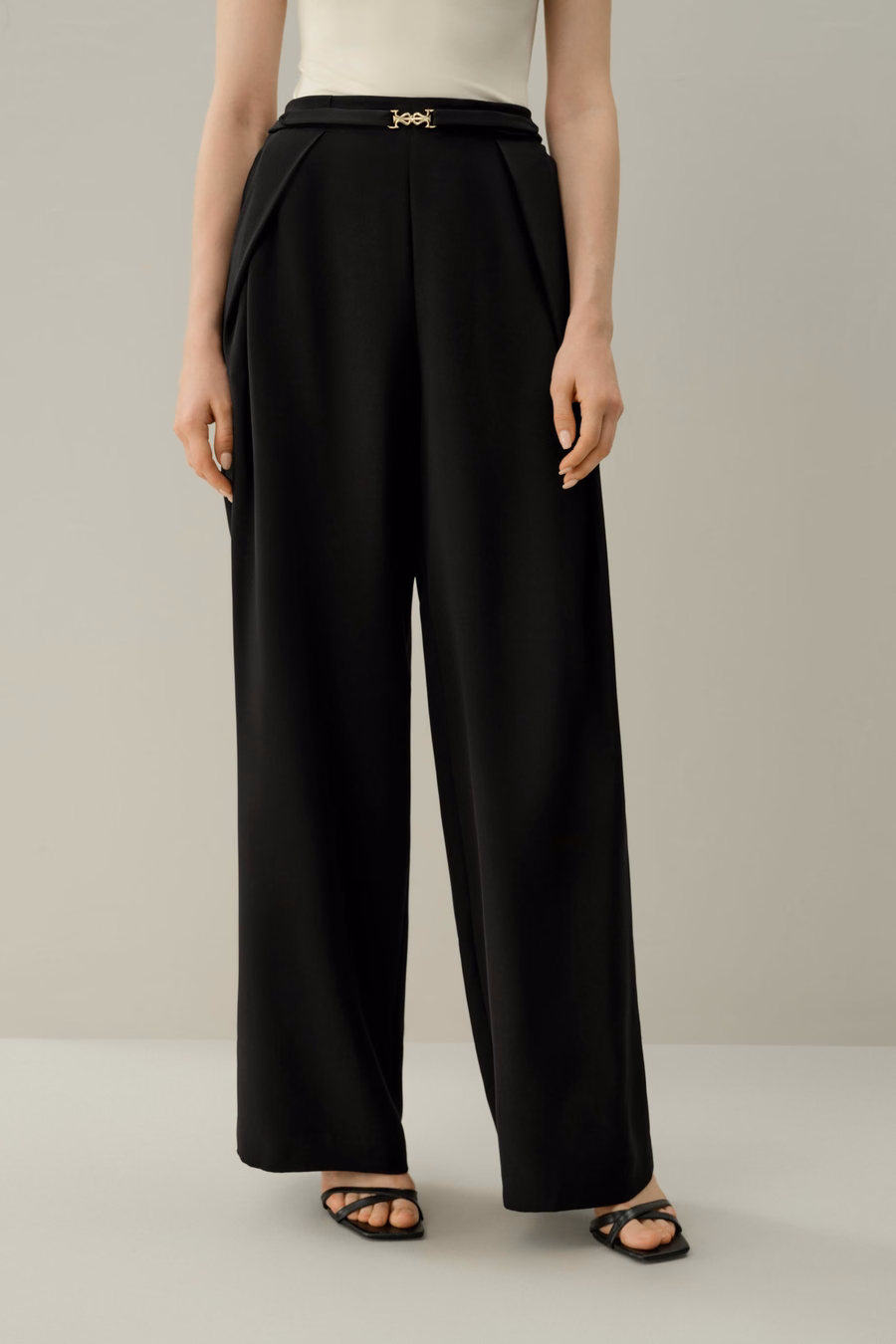Stretch Zware Zijde Crêpe Brede-Pijpen Broek