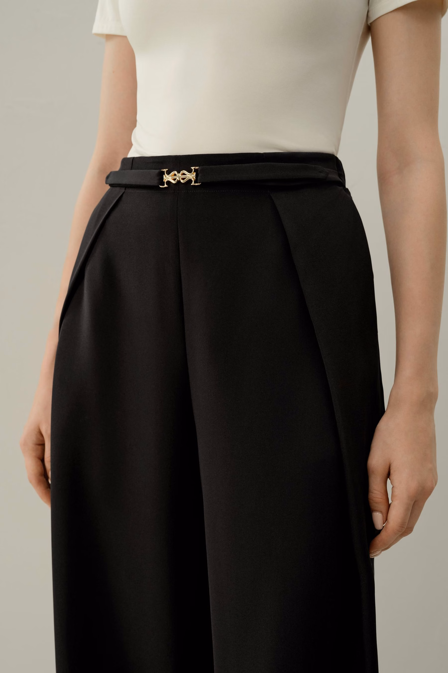 Stretch Zware Zijde Crêpe Brede-Pijpen Broek