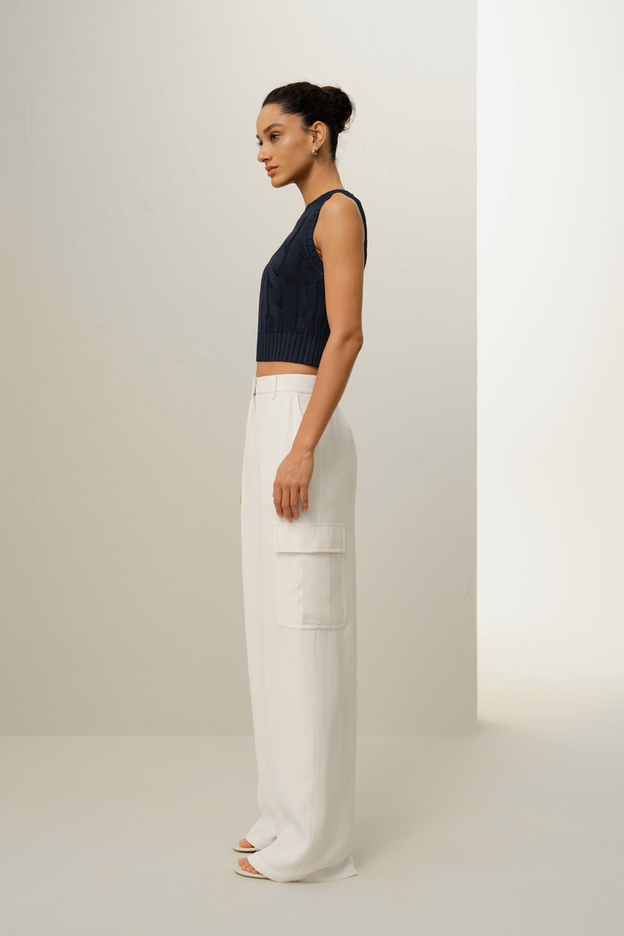Cable Knit Tussah Silk Cropped Top