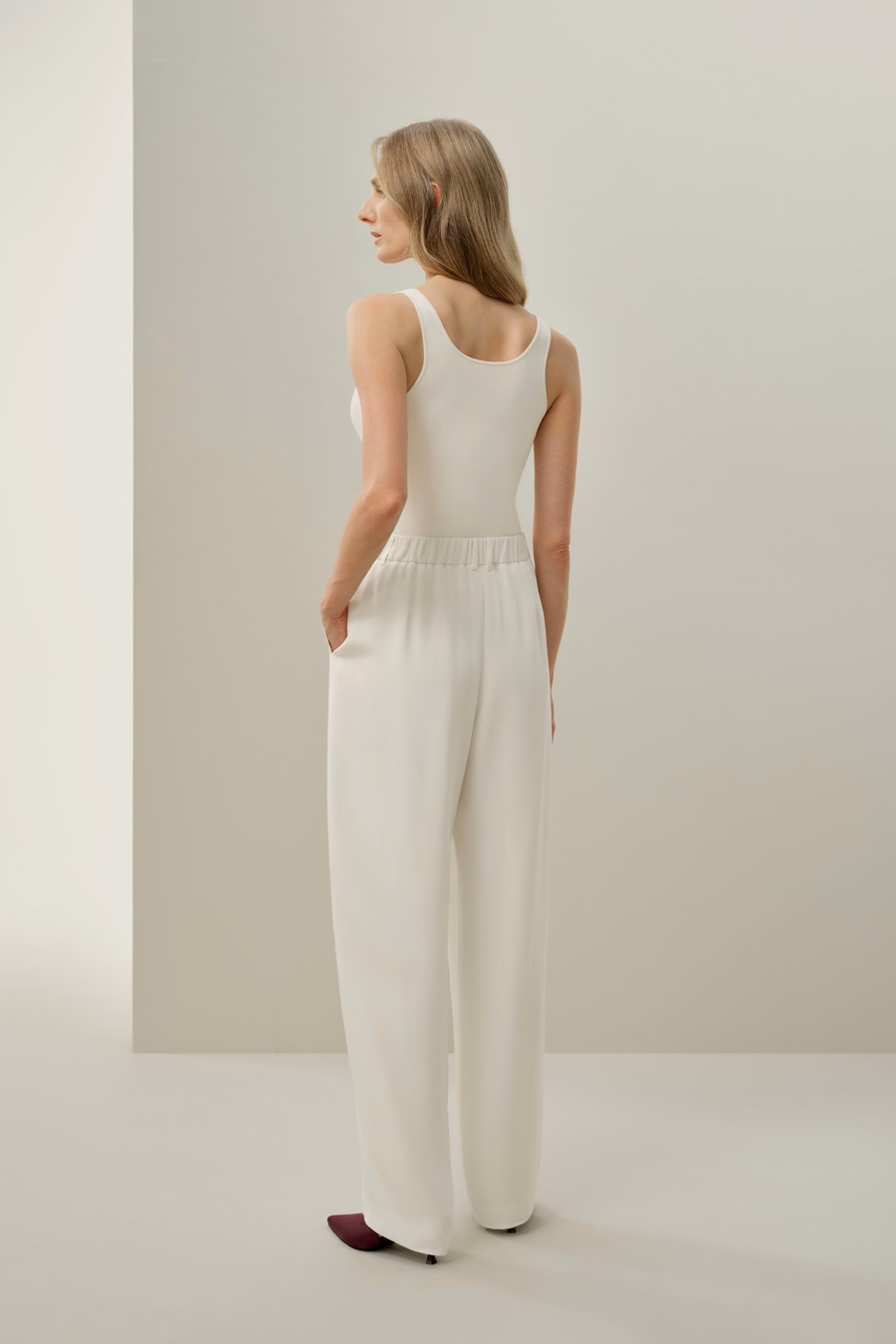 Gebogen Naad Zijde Crêpe Broek