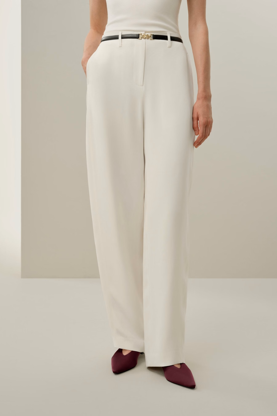 Gebogen Naad Zijde Crêpe Broek