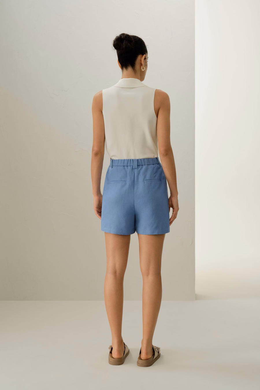 Hoge Taille Zijde Linnen Korte Broek
