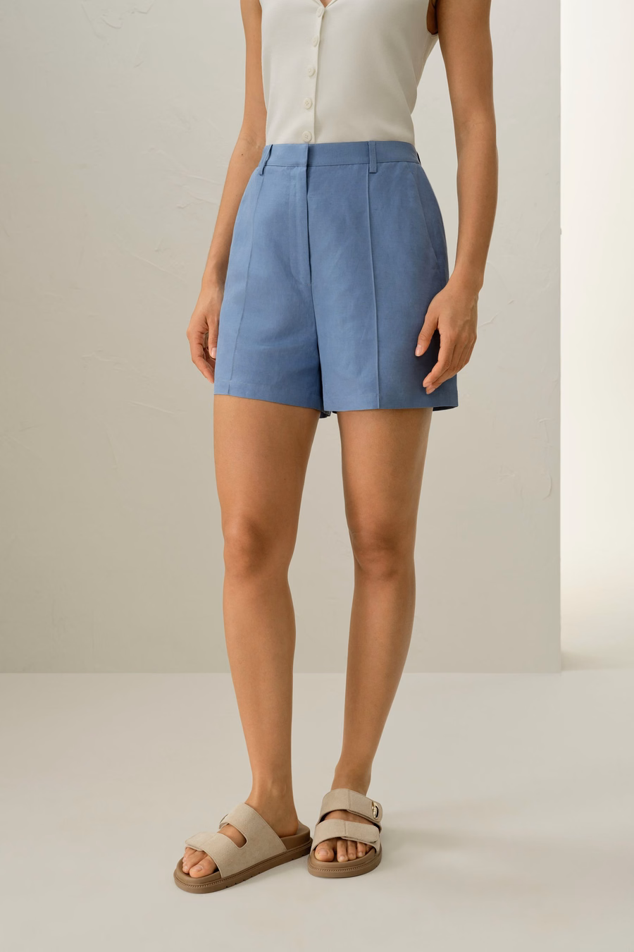 Hoge Taille Zijde Linnen Korte Broek