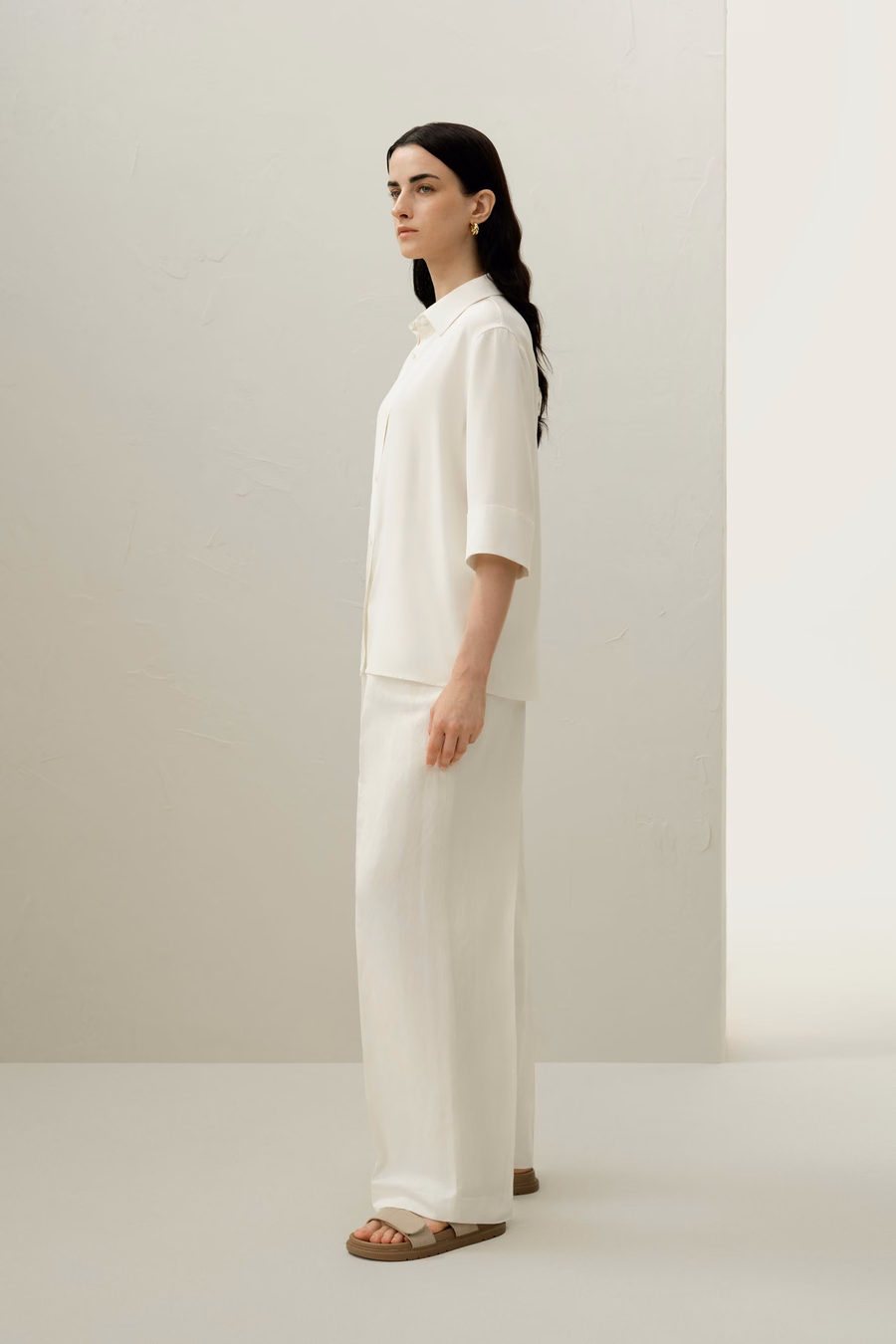 Zijden Crepe Ontspannen Halflange Mouwen Shirt