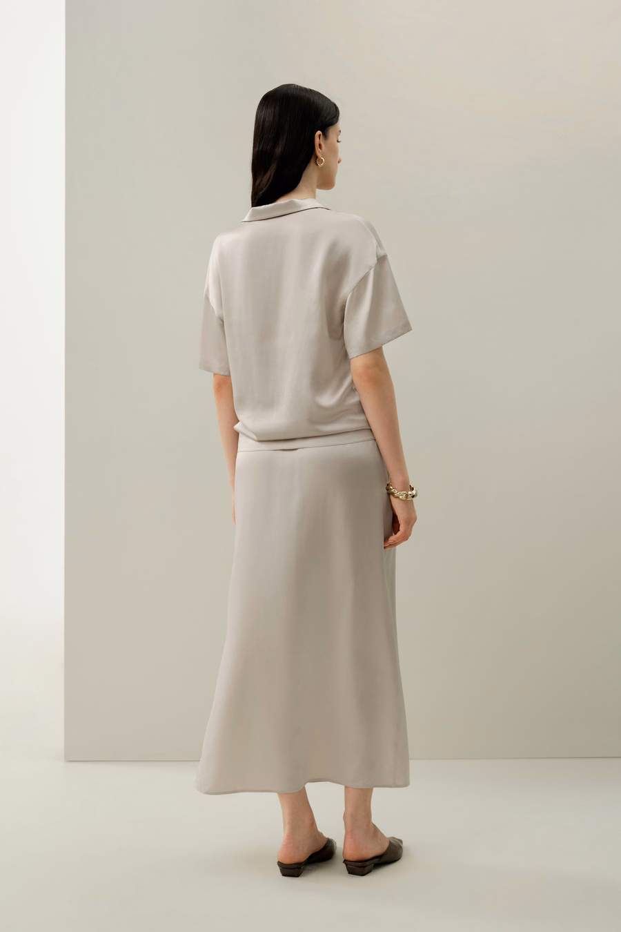 Wasbare zijde charmeuse polo top
