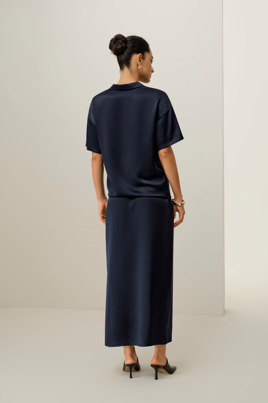 Wasbare zijde charmeuse polo top