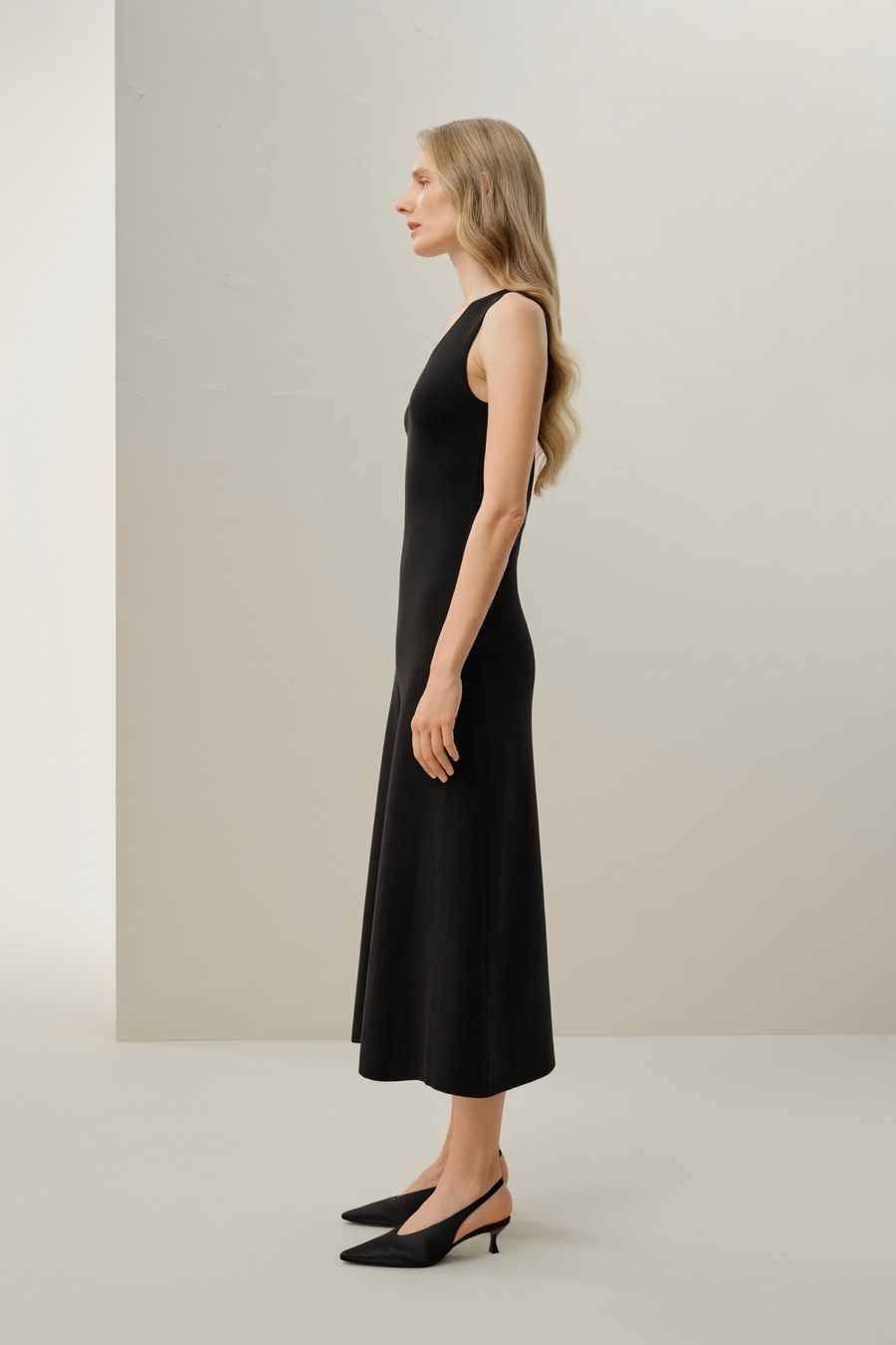 Soleil Zijde-Viscose Tricot V-hals Jurk