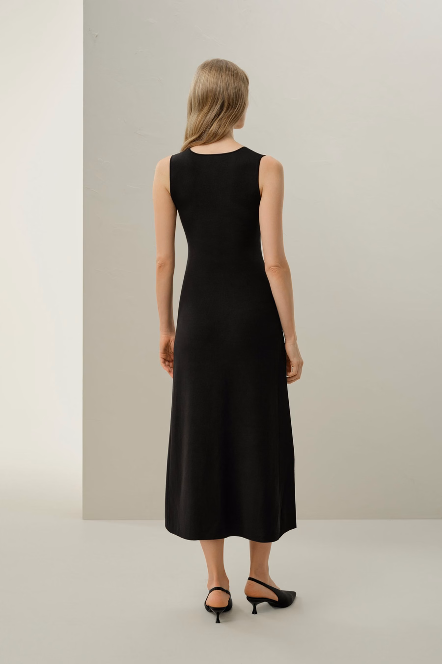 Soleil Zijde-Viscose Tricot V-hals Jurk