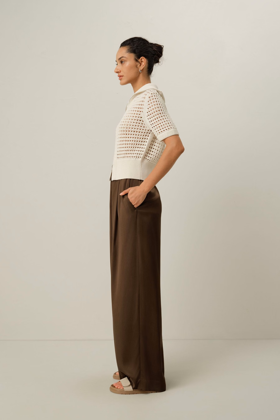 Toscana Pointelle Knit Double-Zip Cardigan