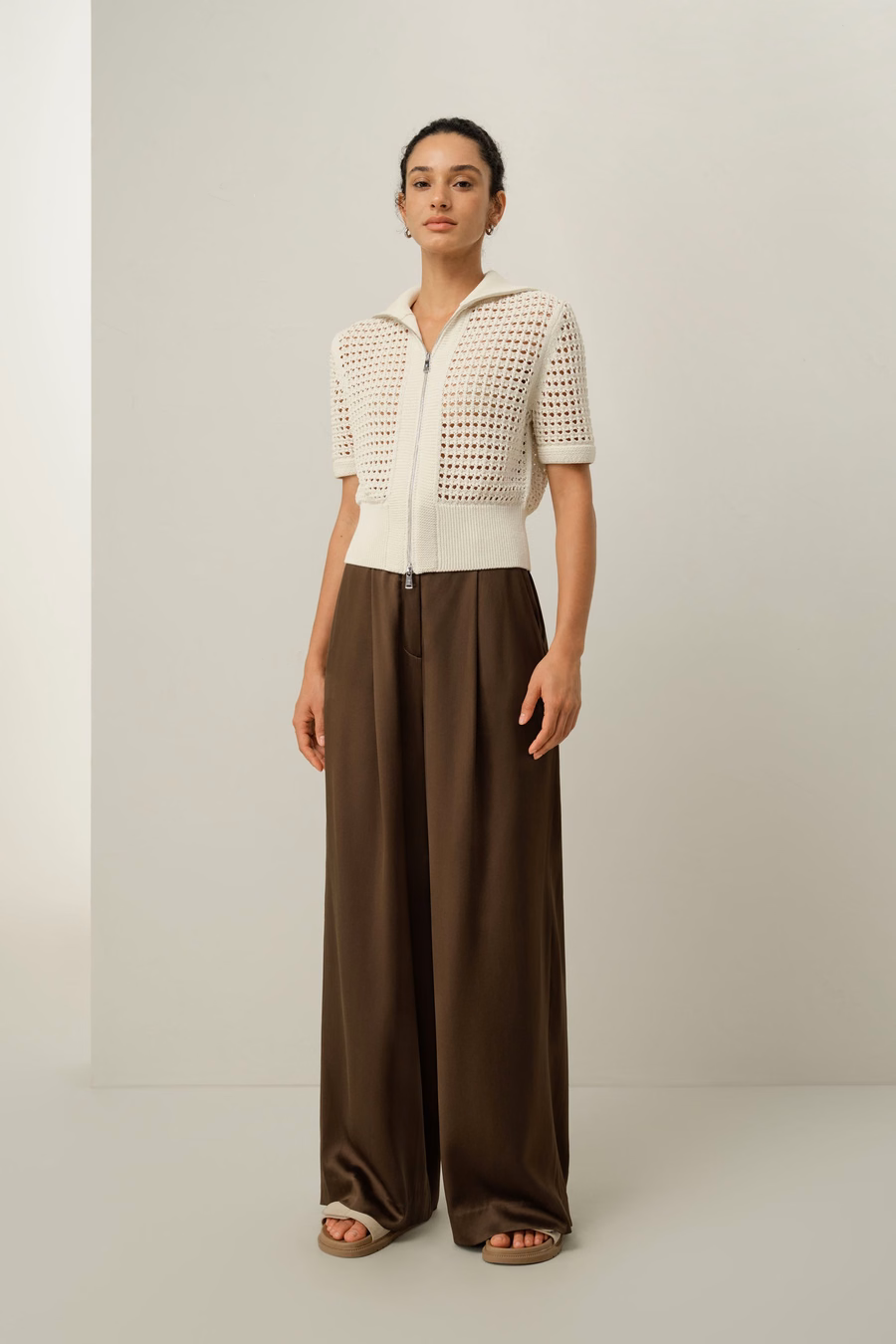 Toscana Pointelle Knit Double-Zip Cardigan