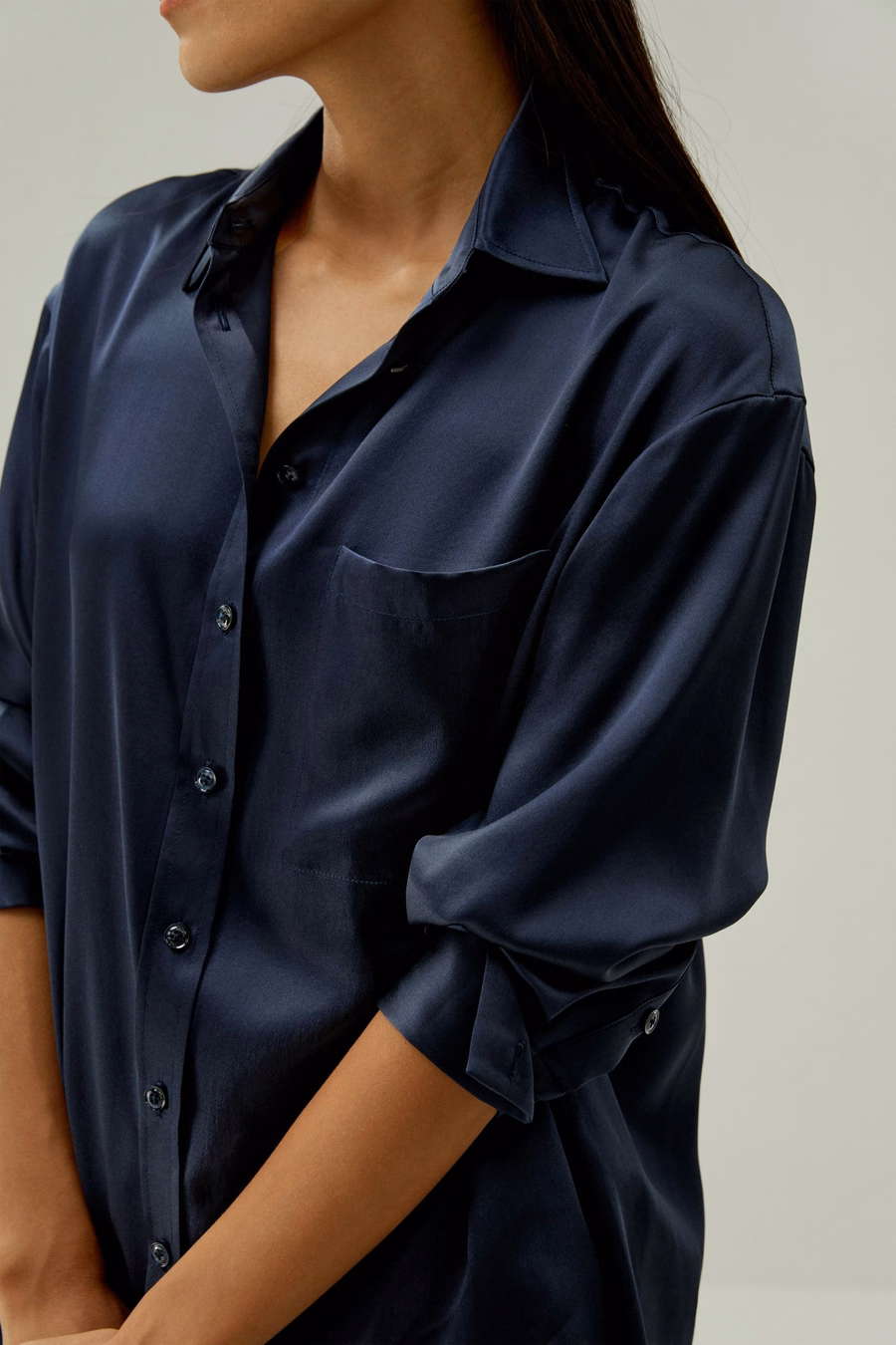 Casual Spread Collar Silk Shirt