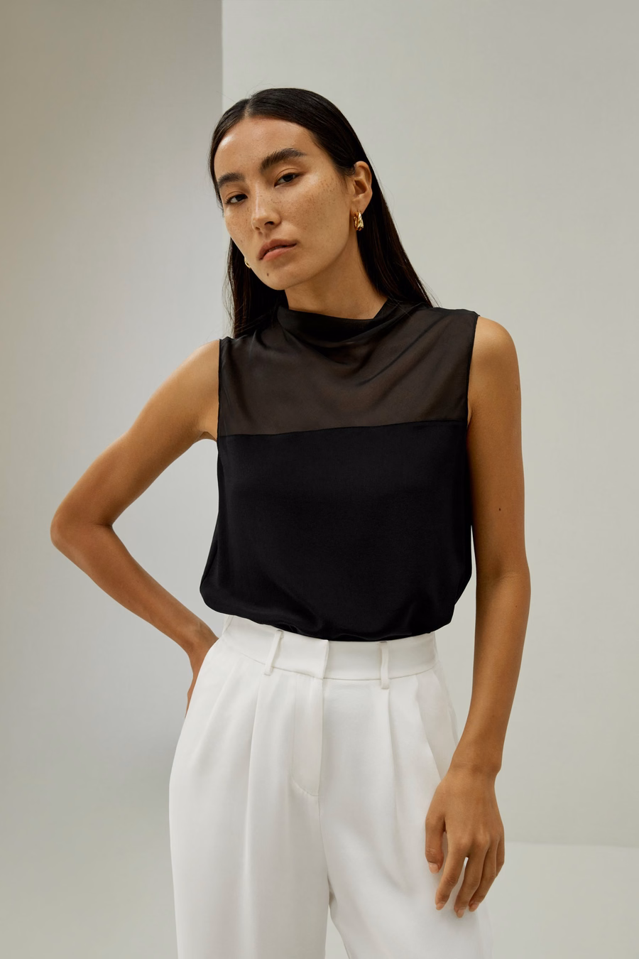 Cowl HalvHigh Neck Mouwloze Zijde Top