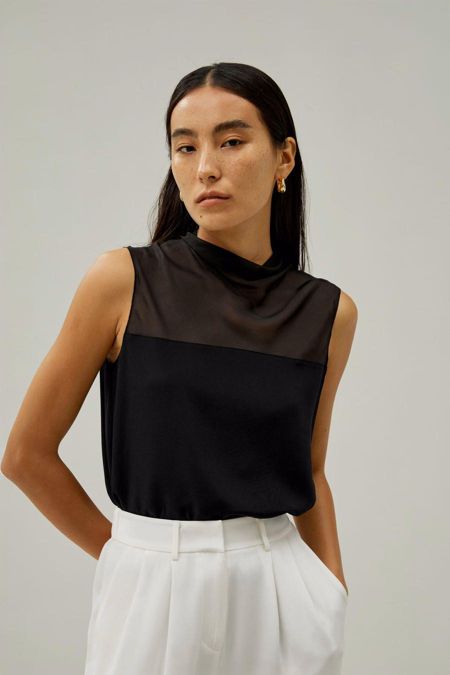 Cowl HalvHigh Neck Mouwloze Zijde Top