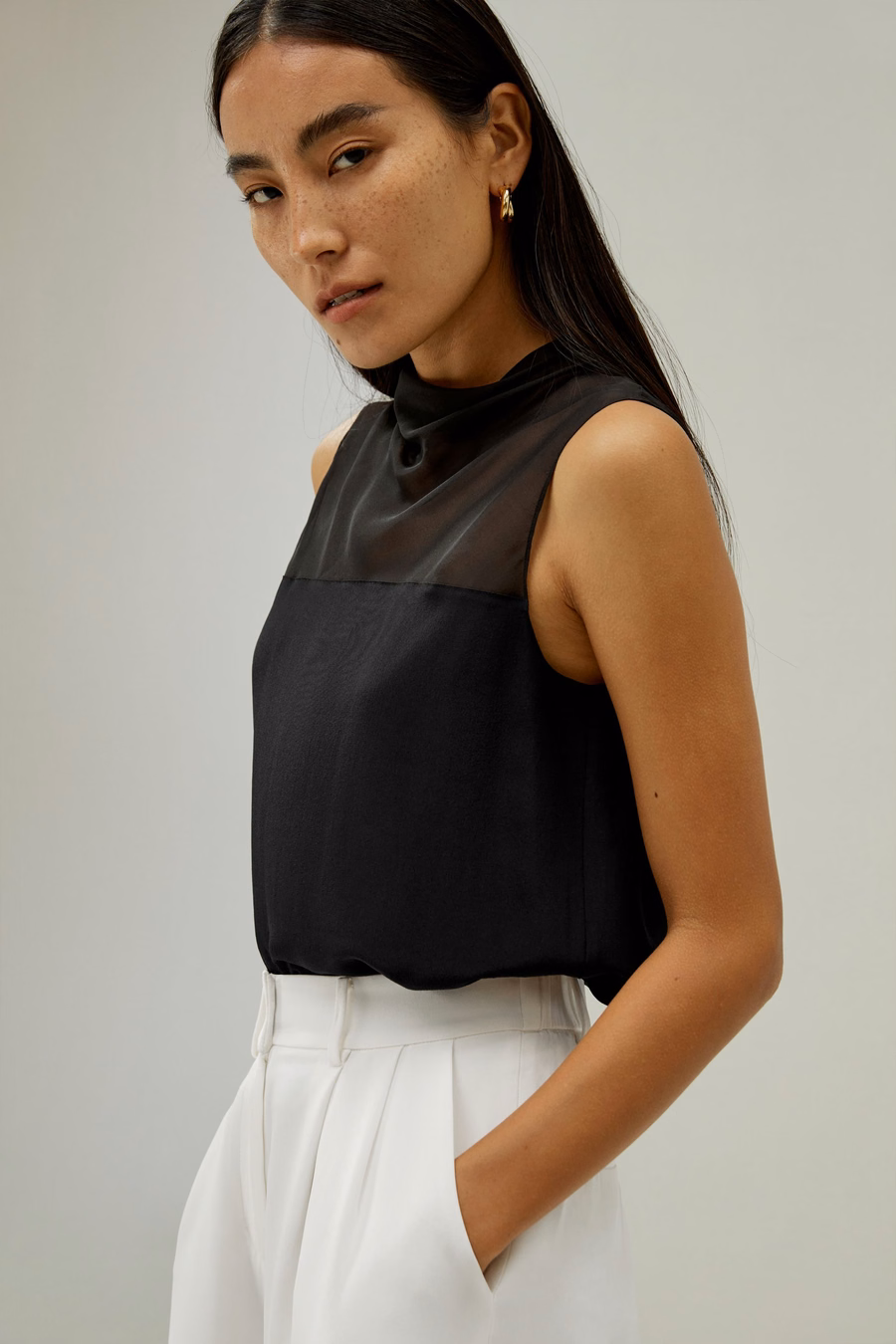 Cowl HalvHigh Neck Mouwloze Zijde Top