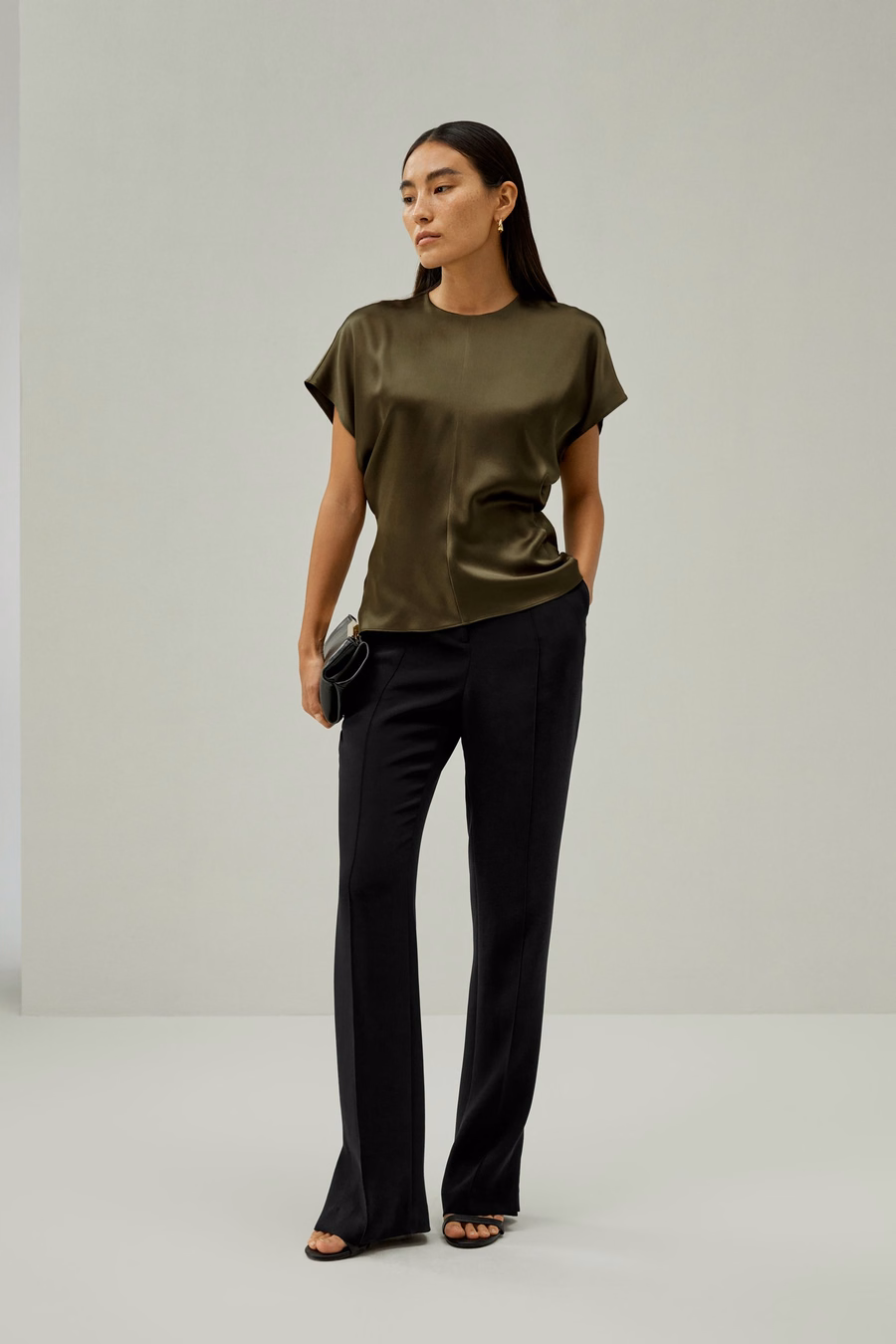 Korte Batwing Mouw Zijde Contour Top