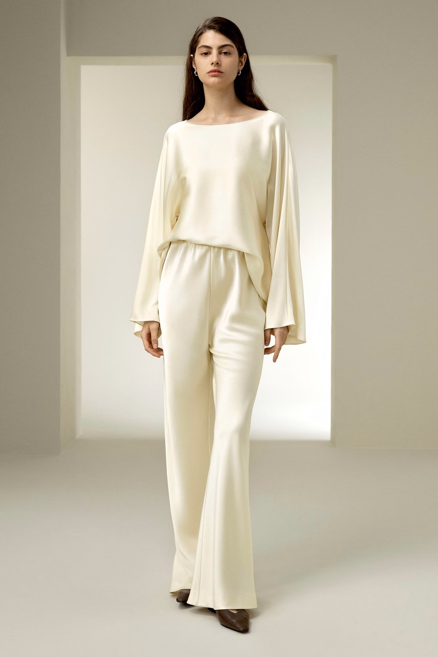 Zijden Charmeuse Crewneck Blouse