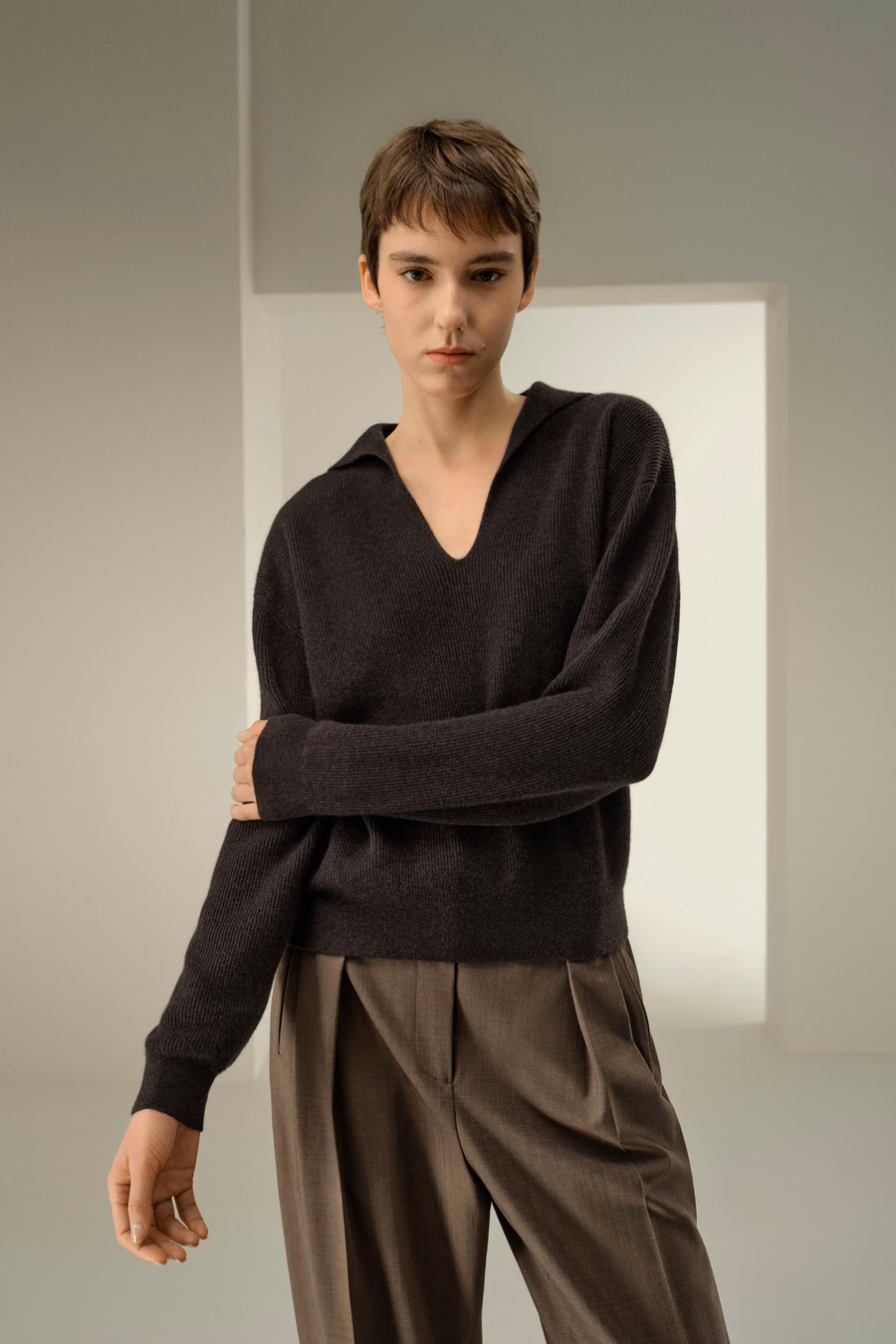 Ribbed Cashmere Polo Sweater
