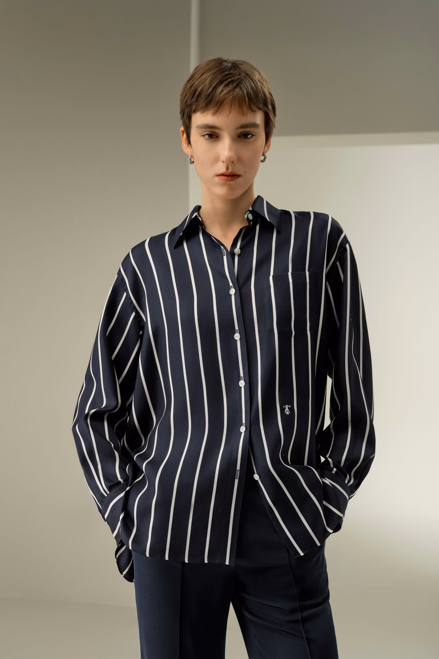 Seide Twill Gestreepte Button-Down Shirt