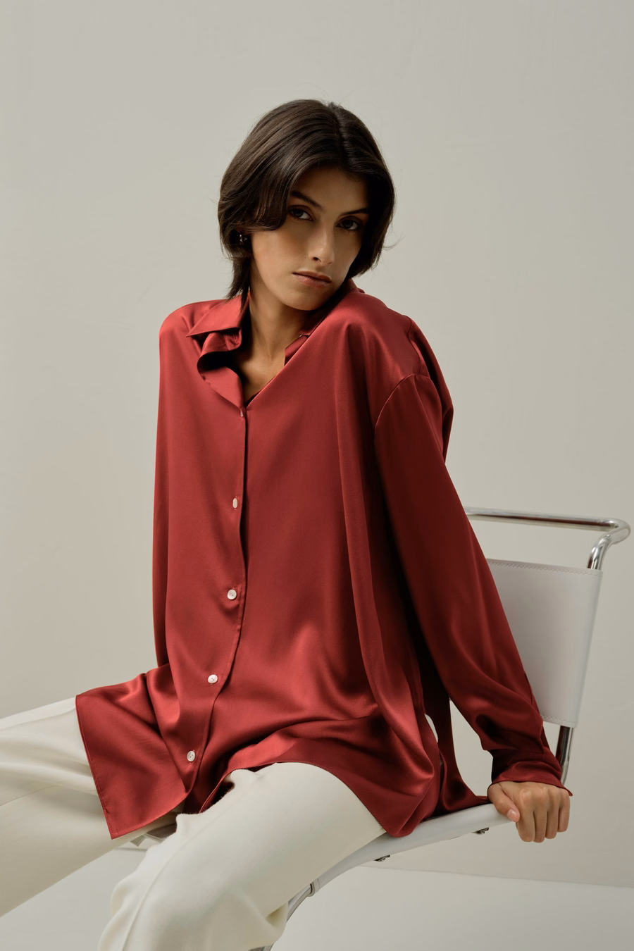 Scarlet Oversize Zijde Shirt