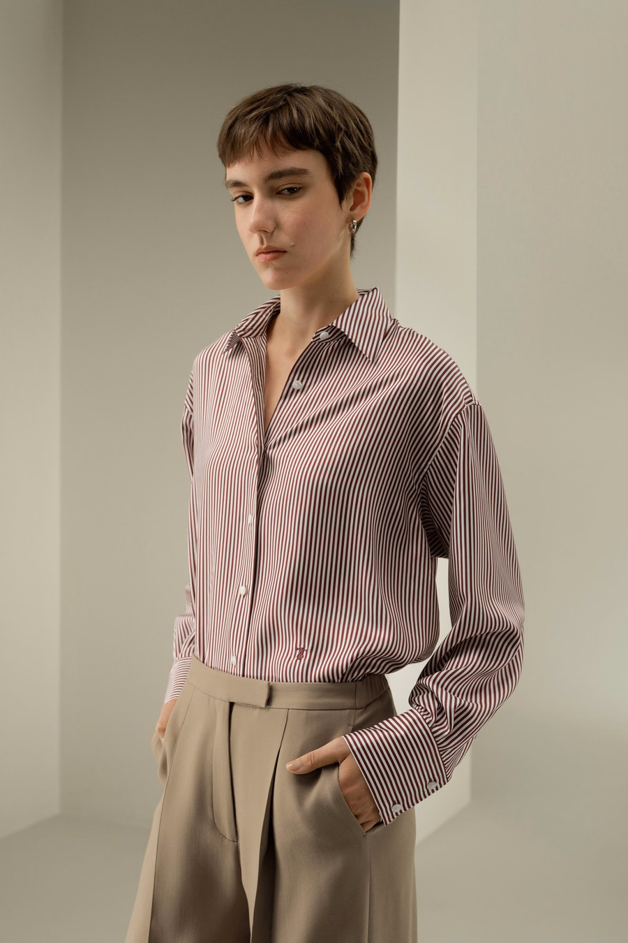 Ancora Red Oversized Striped Shirt