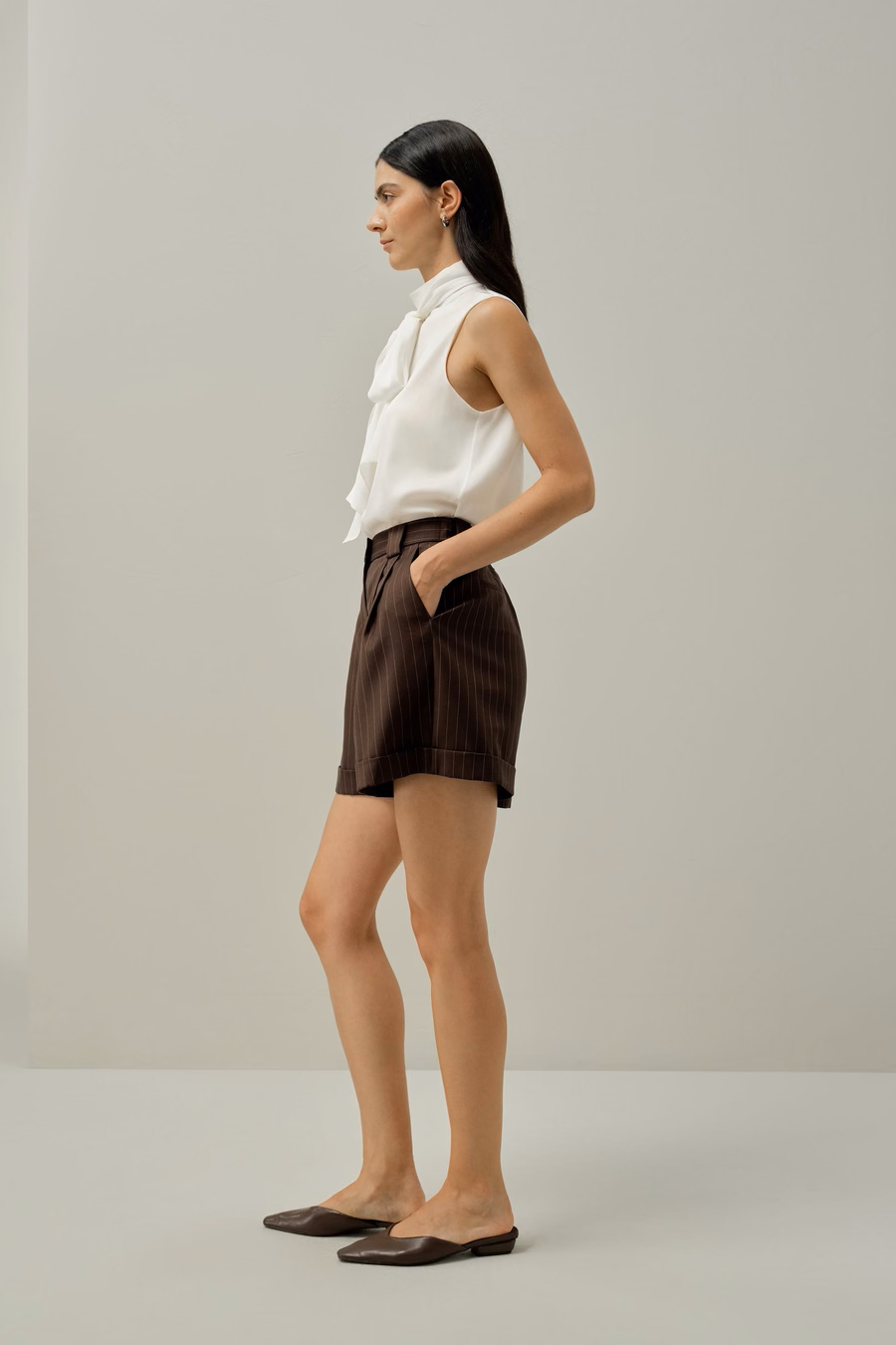 Sans mouwen Tie-Neck Zijde Blouse
