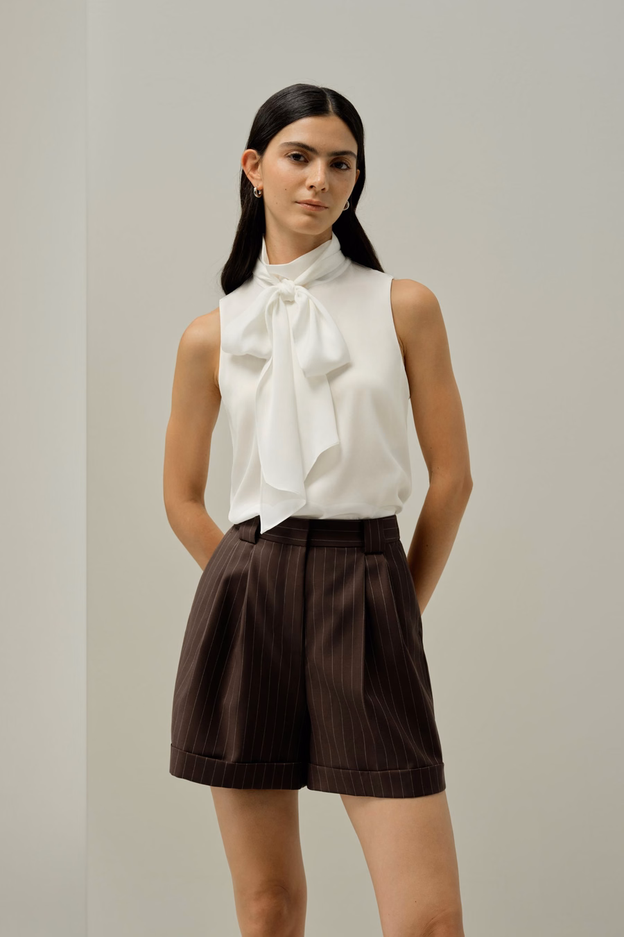 Sans mouwen Tie-Neck Zijde Blouse