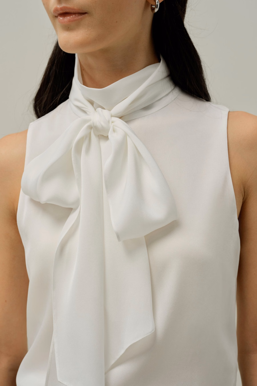 Sans mouwen Tie-Neck Zijde Blouse