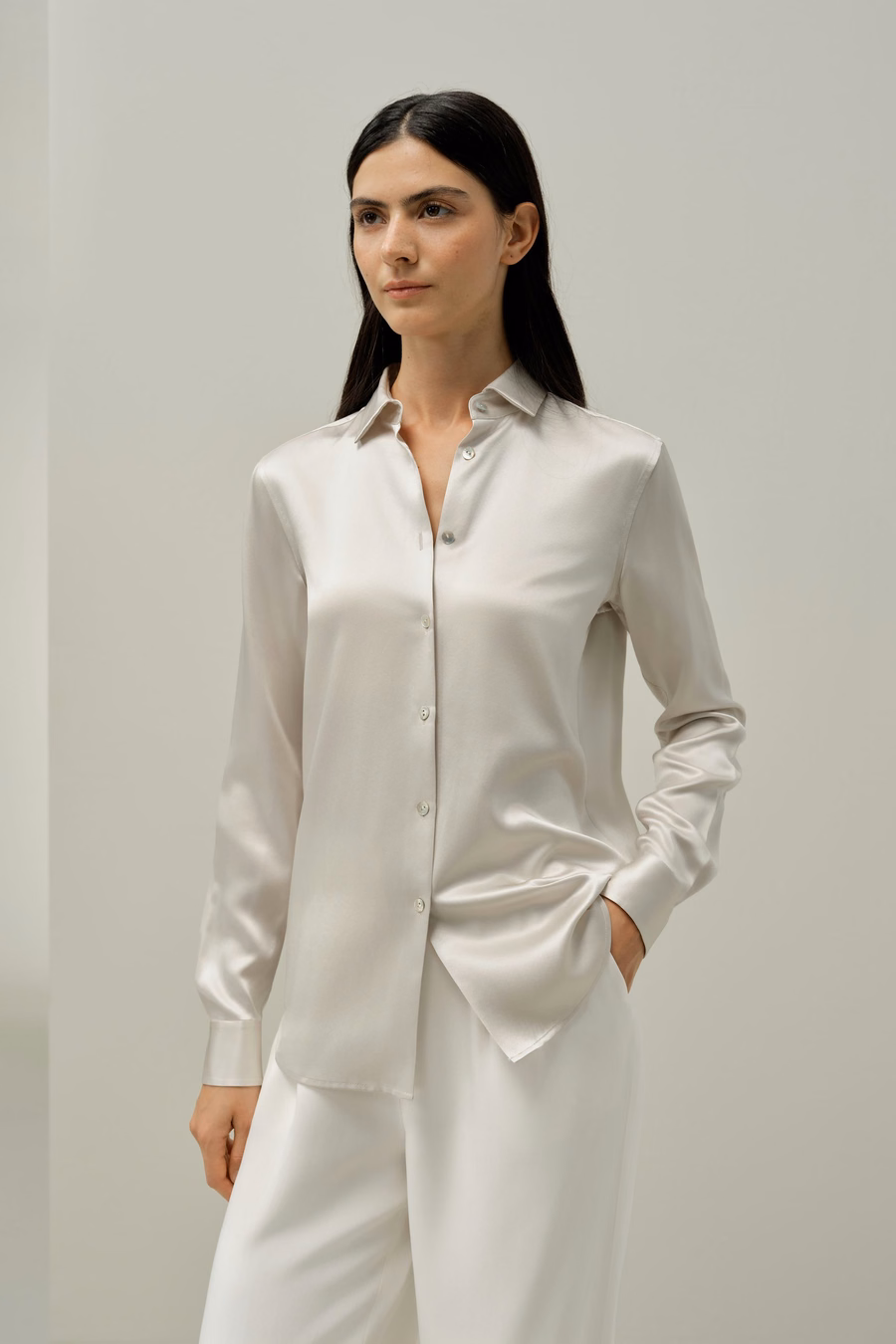 Verspreide Kraag Zijde Shirt