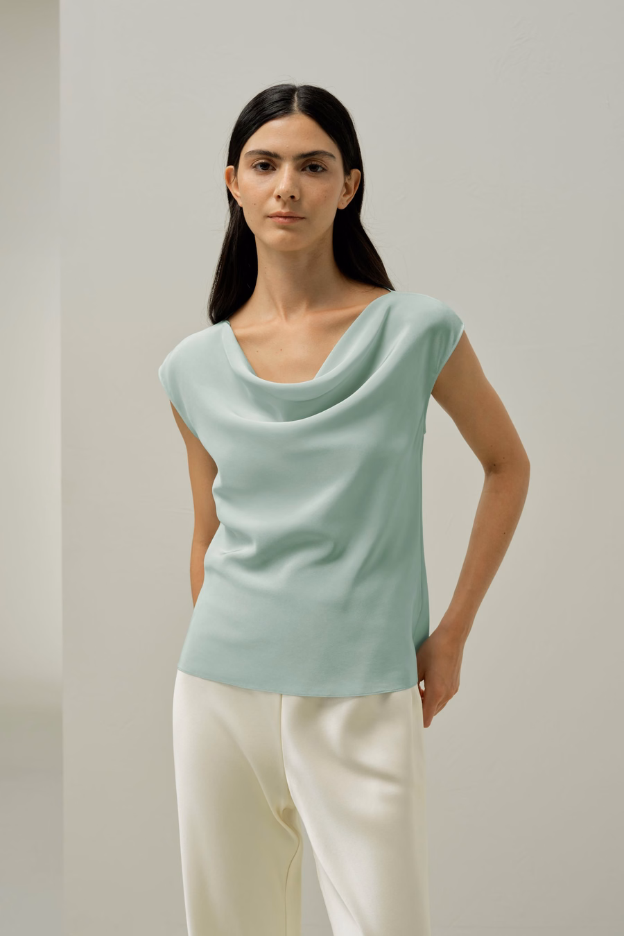 Silk Cowl Neck Top