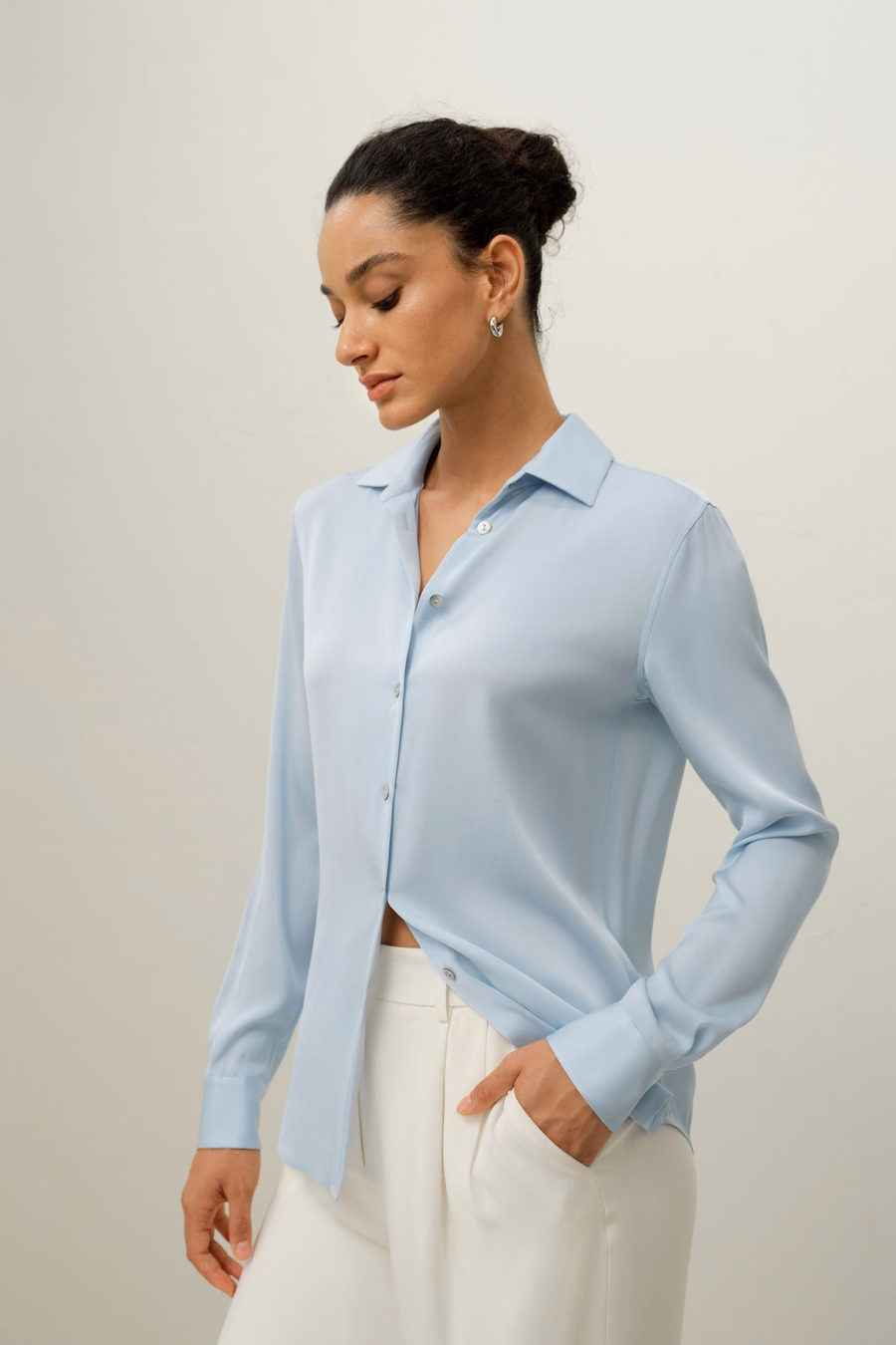 Verspreide Kraag Zijde Shirt